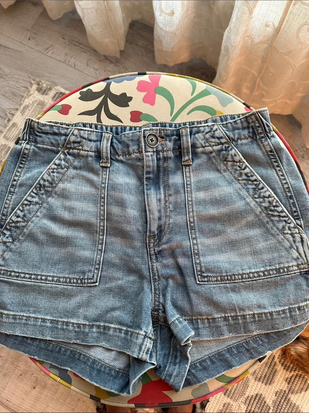 aerie Light Blue High-Waist Denim Shorts - Picture 2 of 4